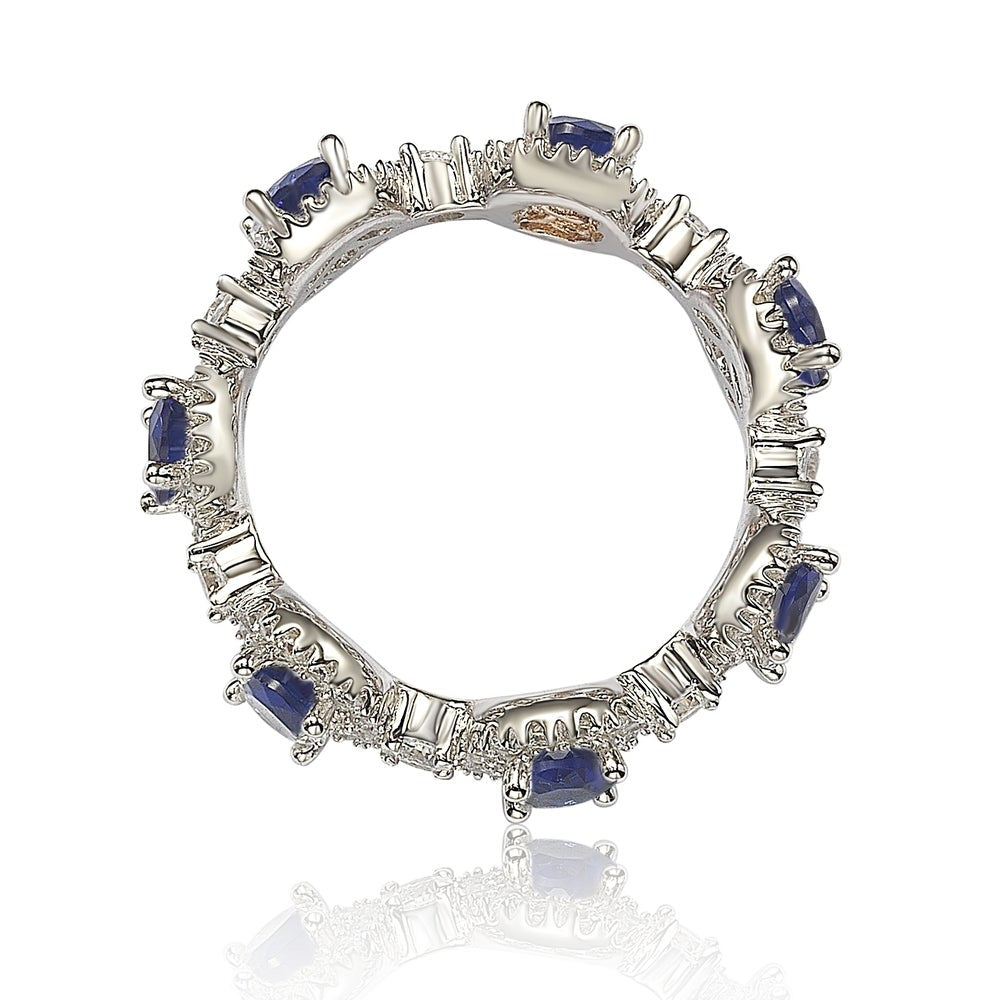 Suzy Levian Oval-Cut Blue & White Cubic Zirconia in Sterling Silver Stackable Band