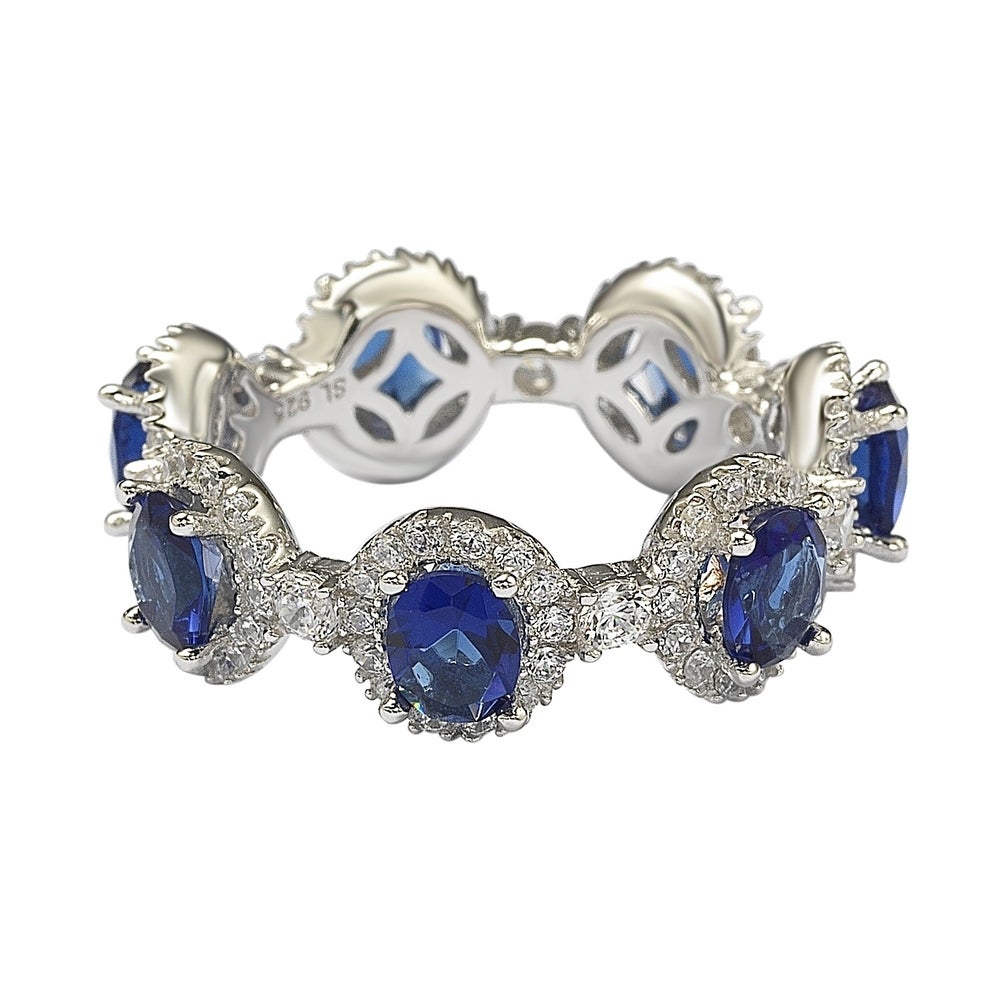 Suzy Levian Oval-Cut Blue & White Cubic Zirconia in Sterling Silver Stackable Band