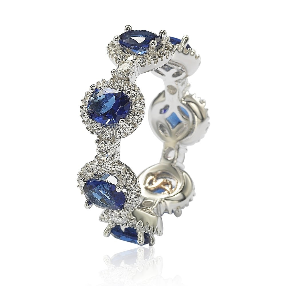 Suzy Levian Oval-Cut Blue & White Cubic Zirconia in Sterling Silver Stackable Band