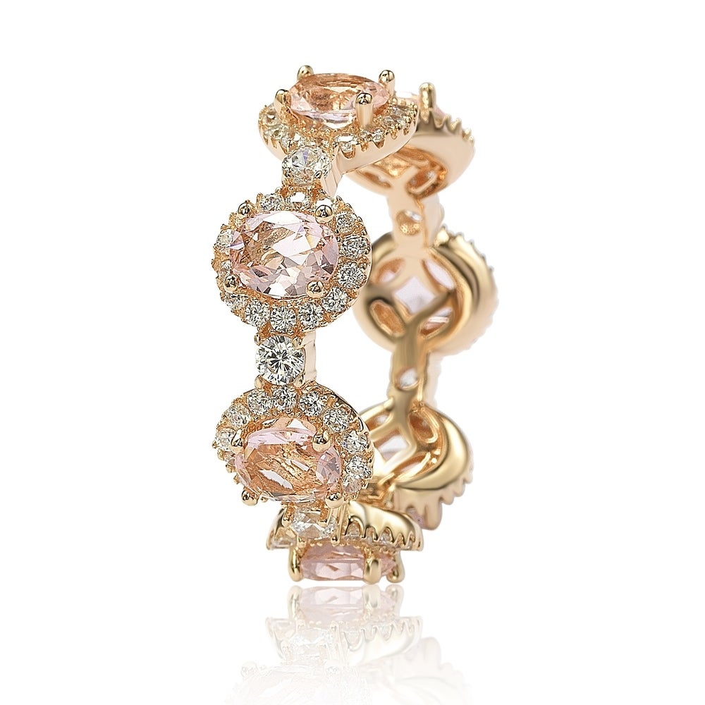 Suzy Levian Oval-Cut Pink Morganite Cubic Zirconia in Rose Sterling Silver Stackable Band