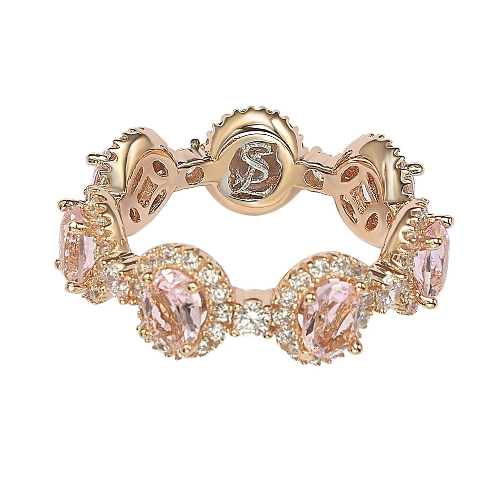 Suzy Levian Oval-Cut Pink Morganite Cubic Zirconia in Rose Sterling Silver Stackable Band