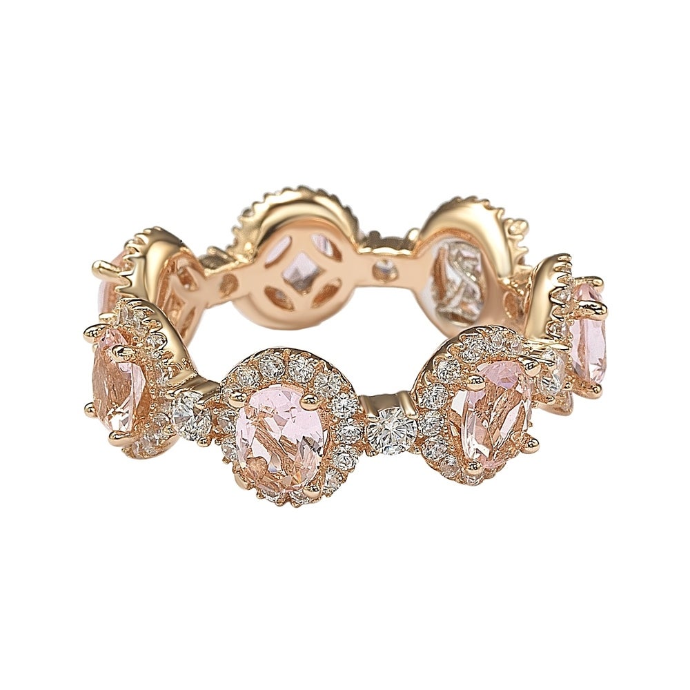 Suzy Levian Oval-Cut Pink Morganite Cubic Zirconia in Rose Sterling Silver Stackable Band