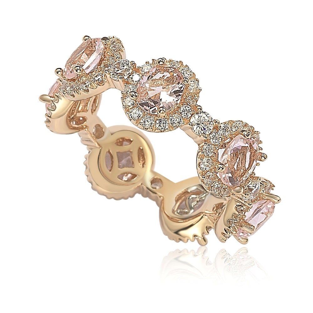 Suzy Levian Oval-Cut Pink Morganite Cubic Zirconia in Rose Sterling Silver Stackable Band