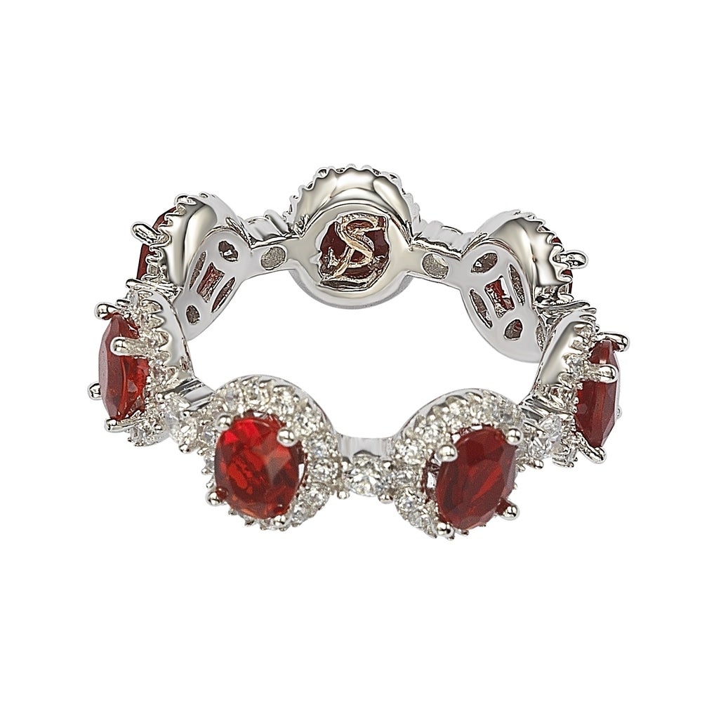 Suzy Levian Oval-Cut Ruby Red Cubic Zirconia in Sterling Silver Stackable Band