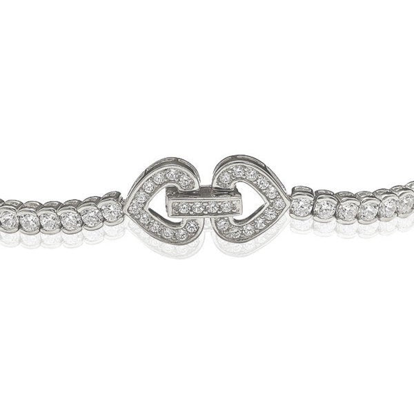 Suzy Levian Pave Cubic Zirconia Sterling Silver 7.5-inch Heart-Locked Tennis Bracelet