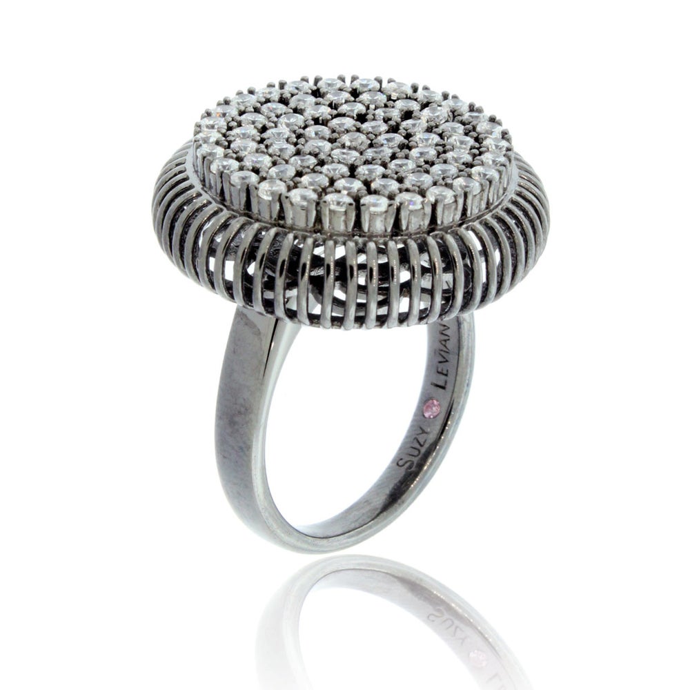 Suzy Levian Pave Cubic Zirconia Sterling Silver Cluster Circle Ring