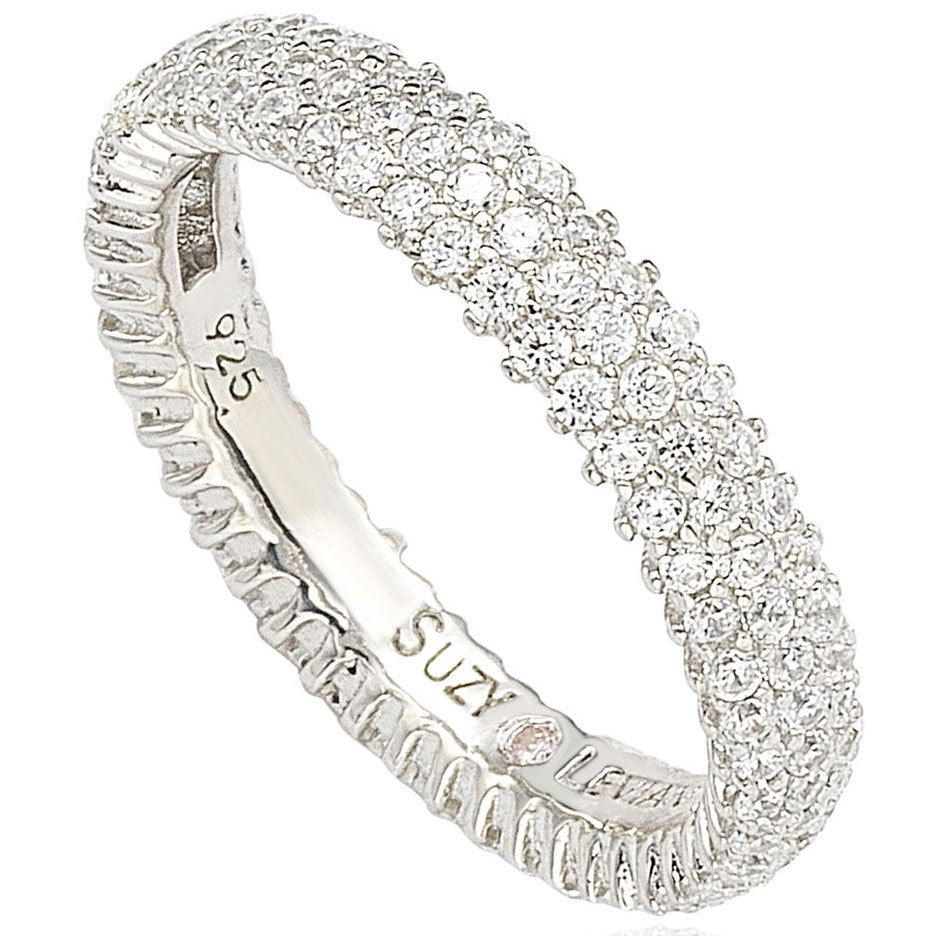 Suzy Levian Sterling Silver Micro-Pave White Cubic Zirconia Eternity Band