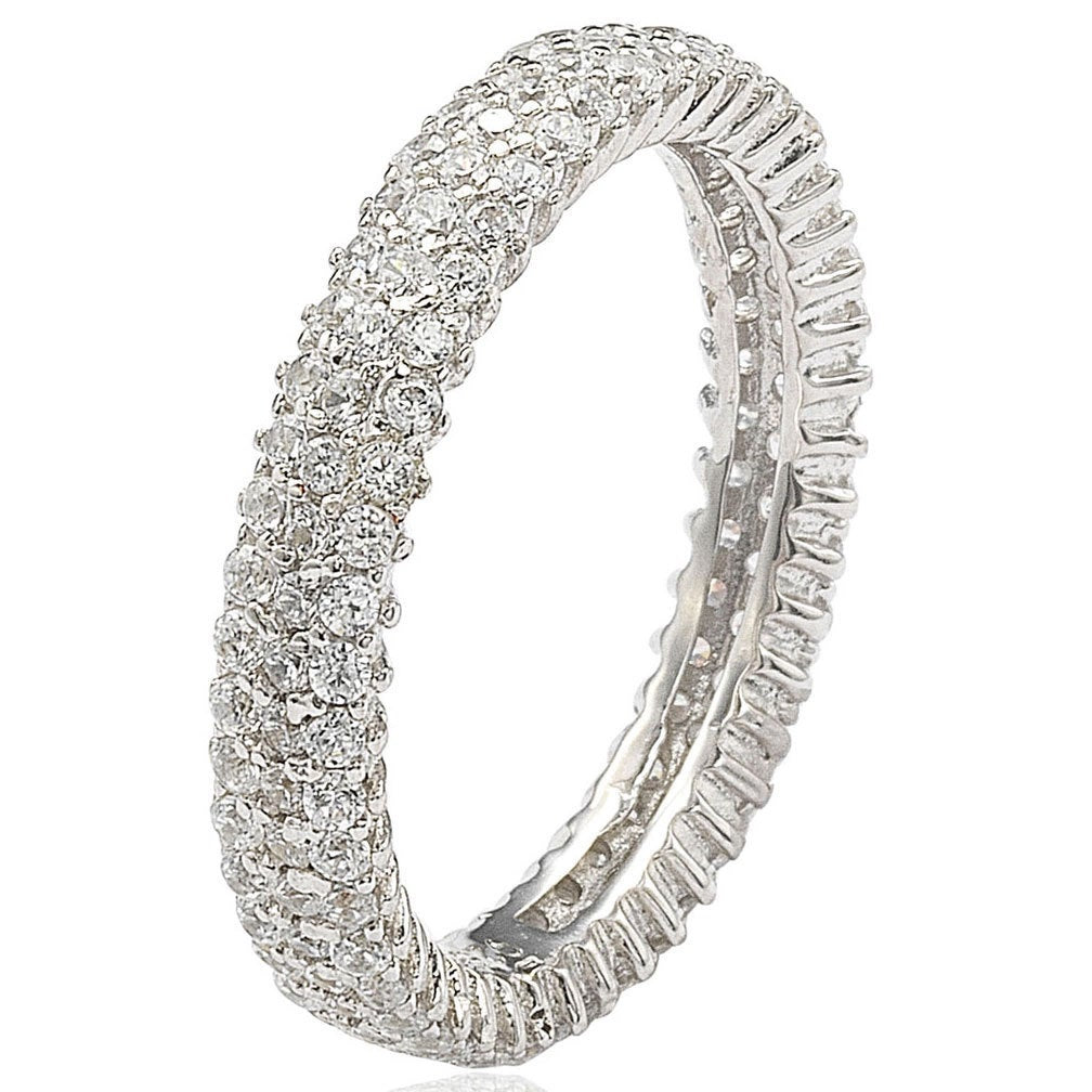 Suzy Levian Sterling Silver Micro-Pave White Cubic Zirconia Eternity Band