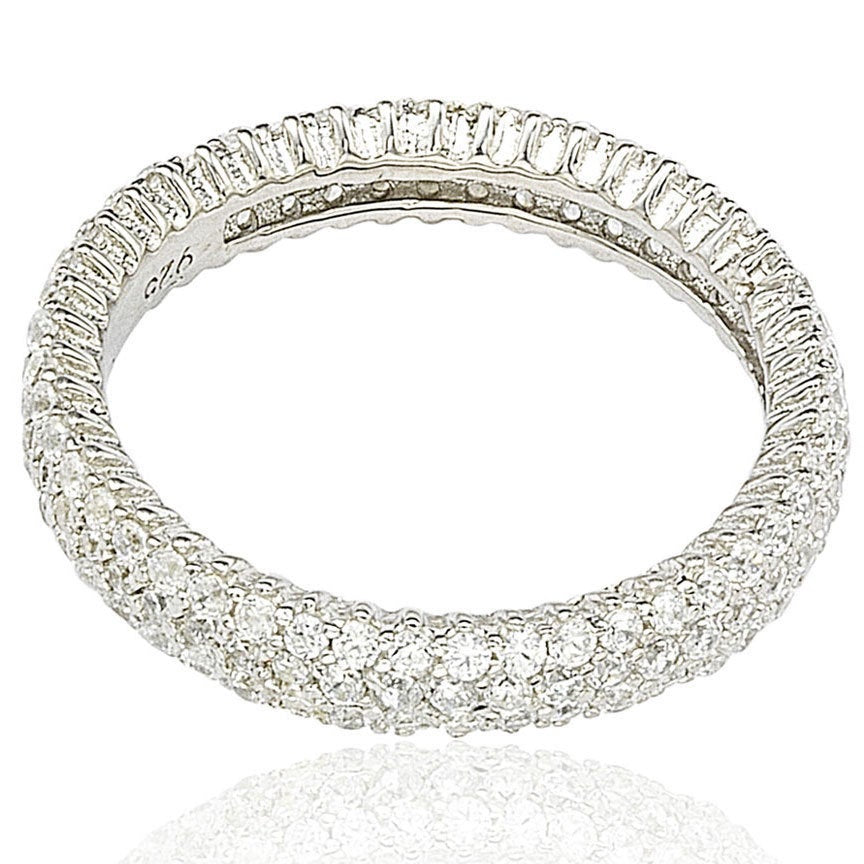 Suzy Levian Sterling Silver Micro-Pave White Cubic Zirconia Eternity Band