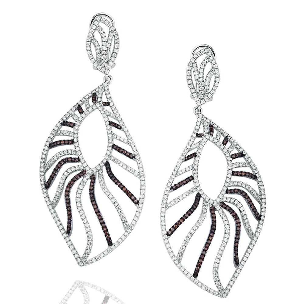 Suzy Levian Pave Cubic Zirconia Sterling Silver Feather Dangle Earrings