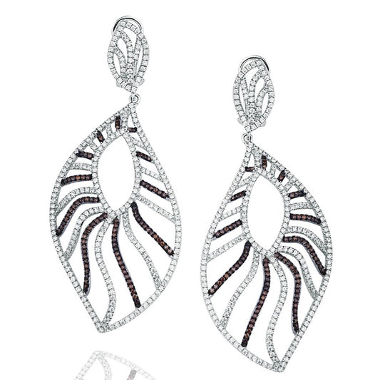 Suzy Levian Pave Cubic Zirconia Sterling Silver Feather Dangle Earrings
