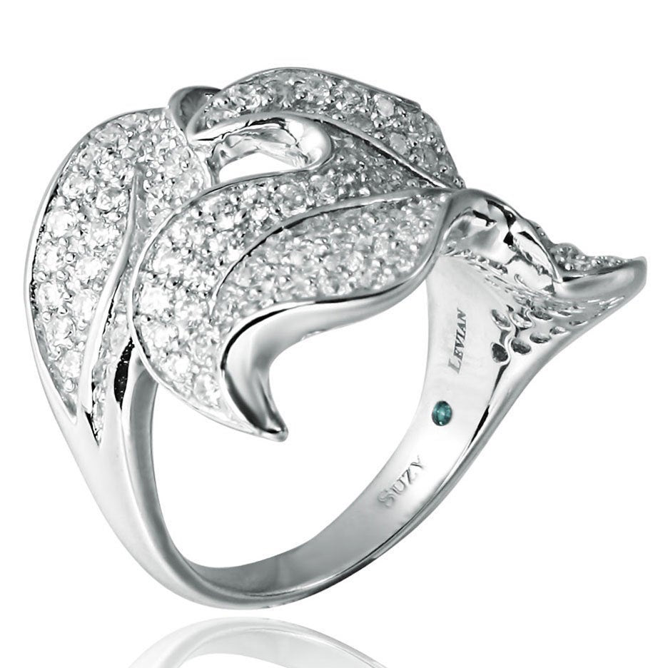 Suzy Levian Pave Cubic Zirconia Sterling Silver Leaf Ring