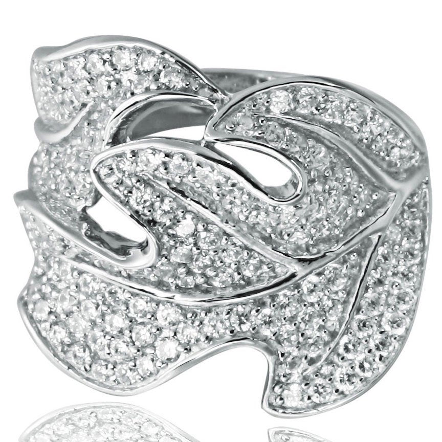 Suzy Levian Pave Cubic Zirconia Sterling Silver Leaf Ring