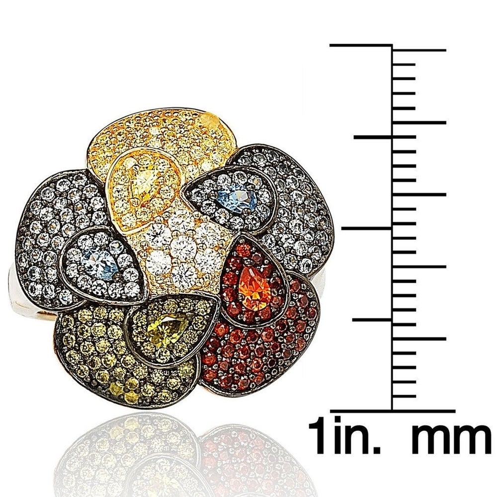 Suzy Levian Pave Cubic Zirconia Sterling Silver Multi-Color Flower Ring