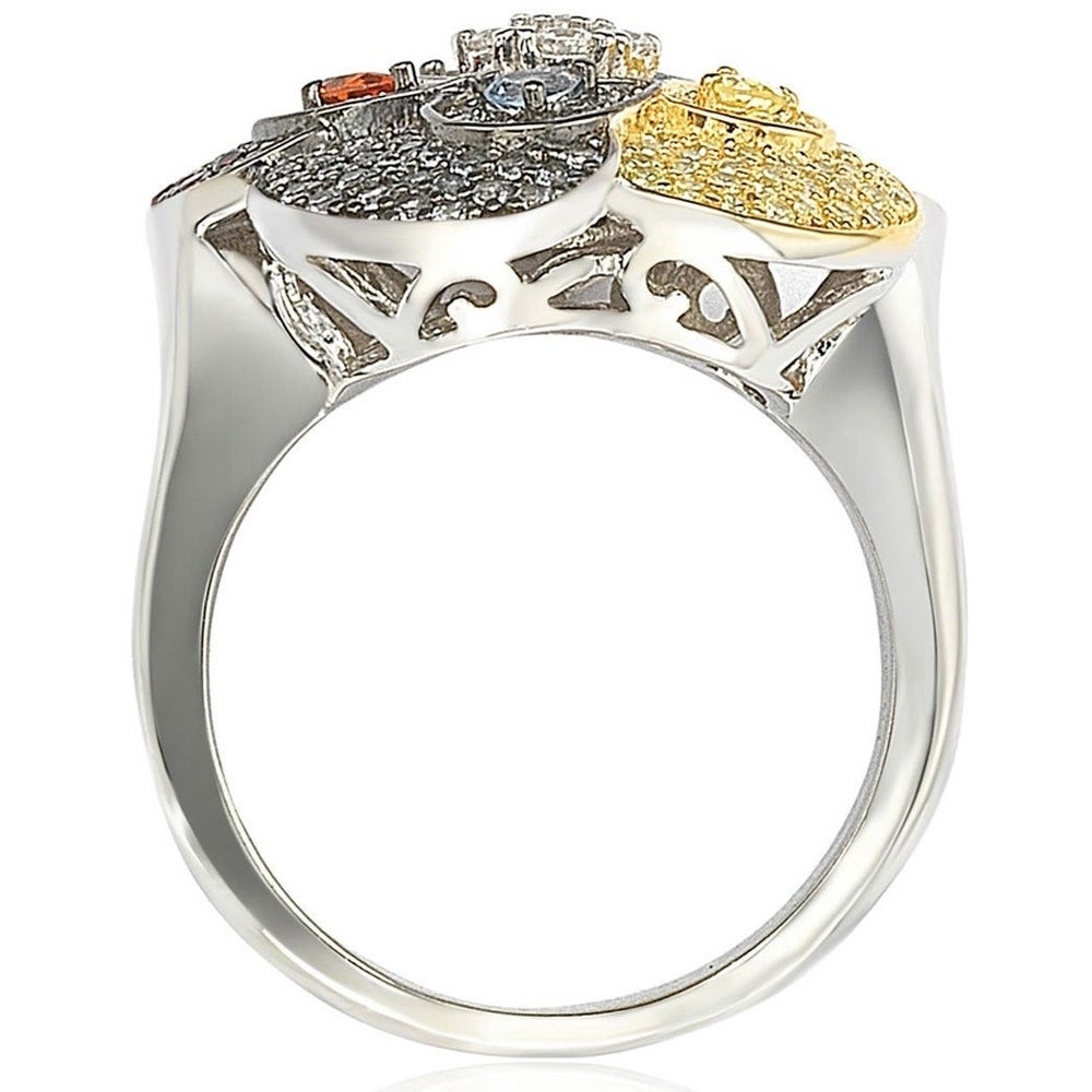 Suzy Levian Pave Cubic Zirconia Sterling Silver Multi-Color Flower Ring