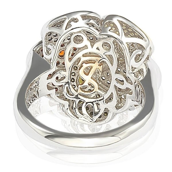 Suzy Levian Pave Cubic Zirconia Sterling Silver Multi-Color Flower Ring