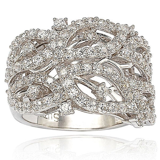 Suzy Levian Pave Cubic Zirconia Sterling Silver Pave Leaf Ring