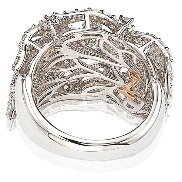 Suzy Levian Pave Cubic Zirconia Sterling Silver Pave Leaf Ring