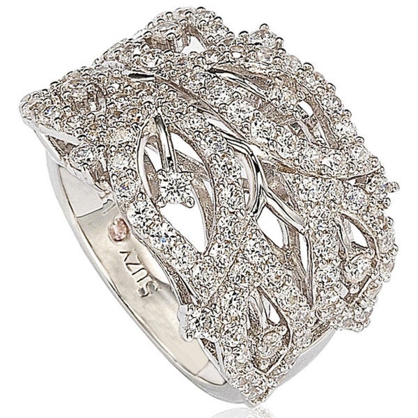 Suzy Levian Pave Cubic Zirconia Sterling Silver Pave Leaf Ring