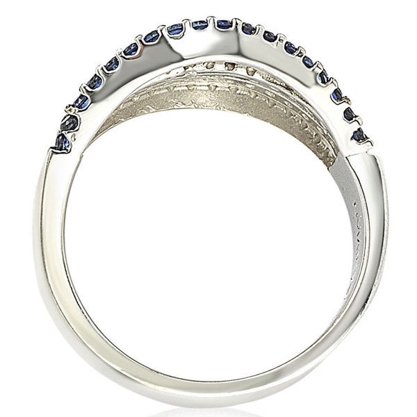 Suzy Levian Pave Cubic Zirconia Sterling Silver Weaving Blue and White Ring