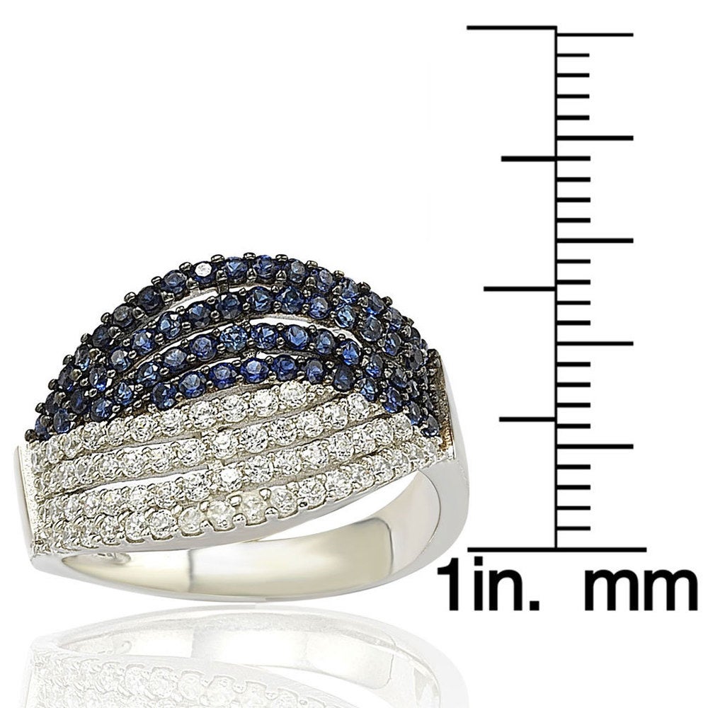 Suzy Levian Pave Cubic Zirconia Sterling Silver Weaving Blue and White Ring