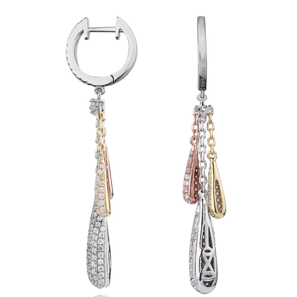 Suzy Levian Pave Cubic Zirconia Tri Tone Sterling Silver Dangle Earrings