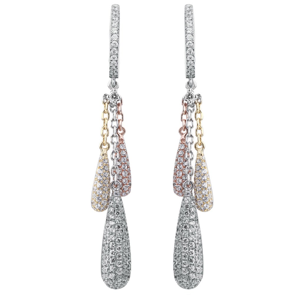 Suzy Levian Pave Cubic Zirconia Tri Tone Sterling Silver Dangle Earrings