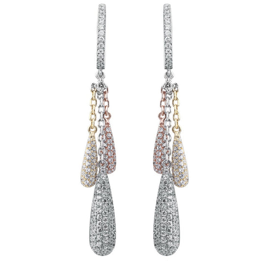 Suzy Levian Pave Cubic Zirconia Tri Tone Sterling Silver Dangle Earrings