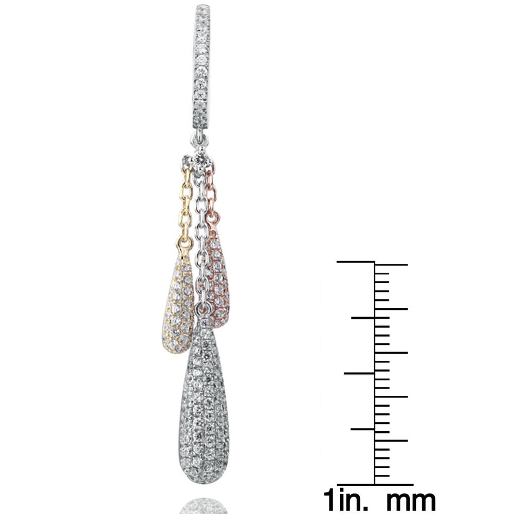Suzy Levian Pave Cubic Zirconia Tri Tone Sterling Silver Dangle Earrings