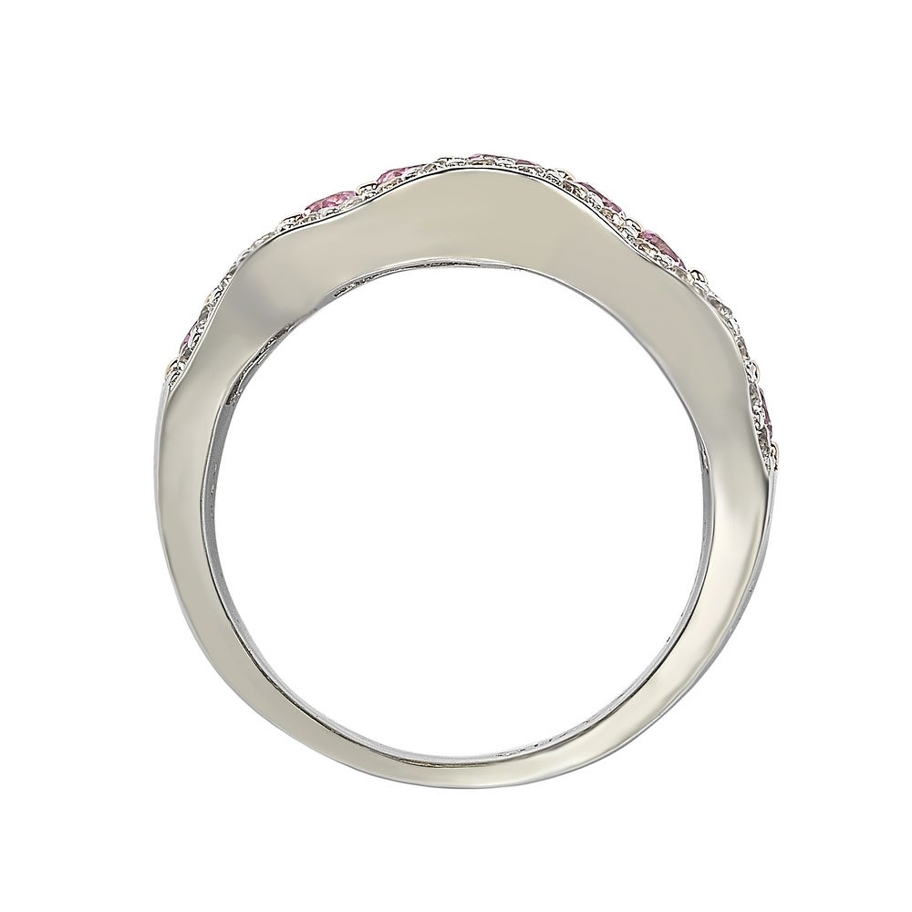 Suzy Levian Pink Sapphire and Diamond Accent in Sterling Silver Wavy Ring