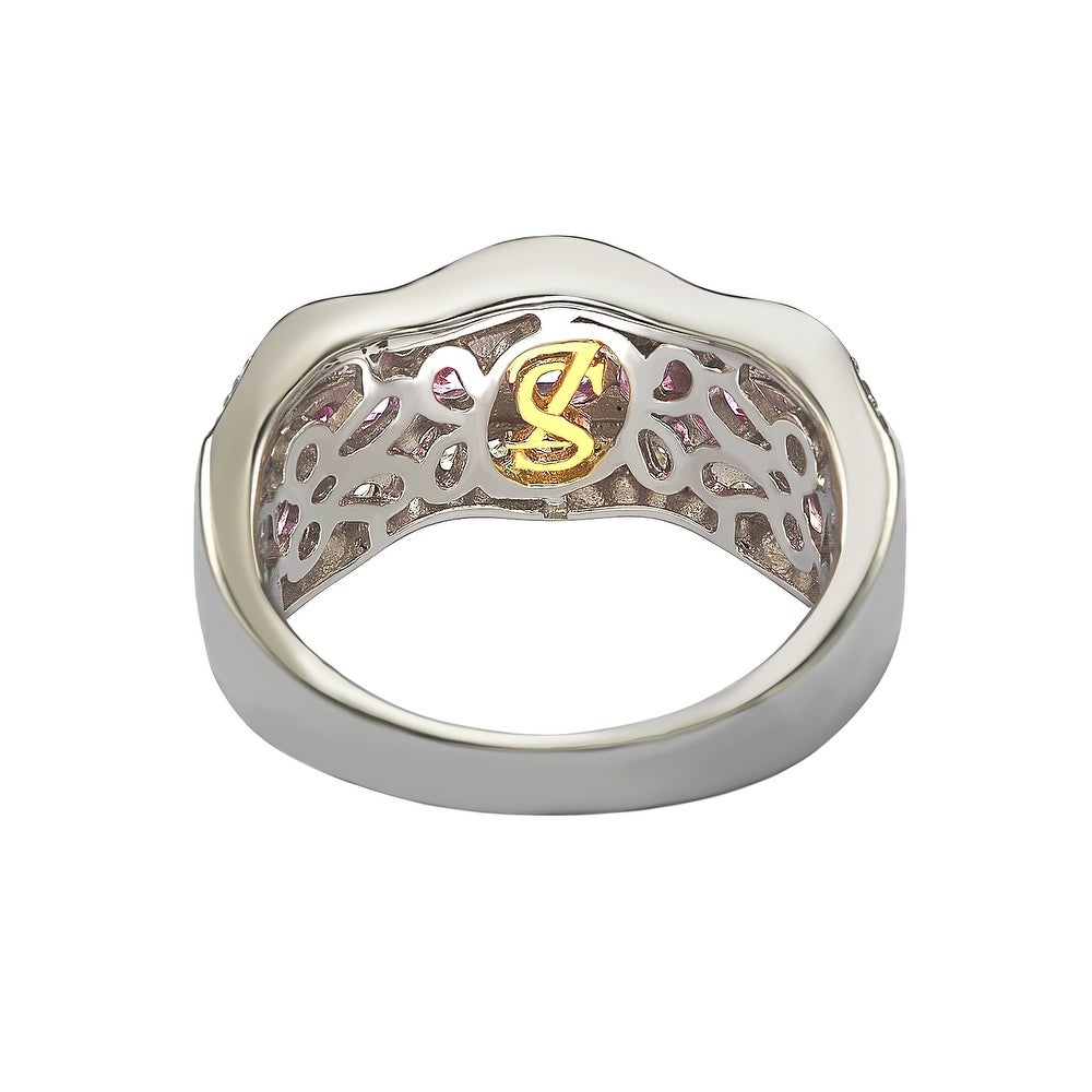 Suzy Levian Pink Sapphire and Diamond Accent in Sterling Silver Wavy Ring