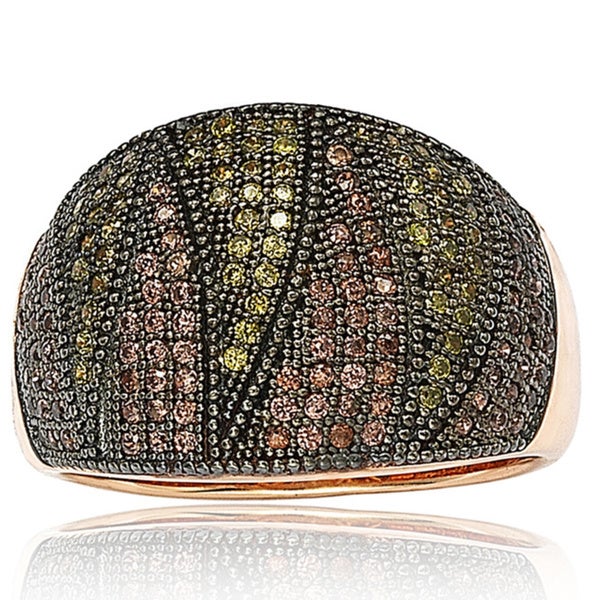 Suzy Levian Rose Gold over Sterling Silver Cubic Zirconia Micro Pave Wide Band Ring