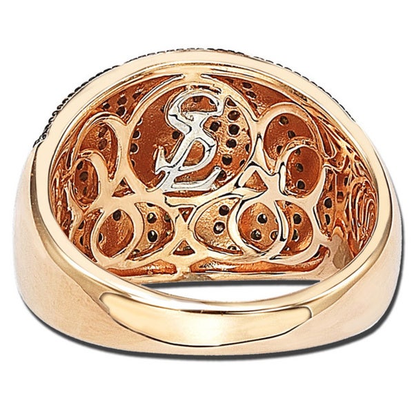 Suzy Levian Rose Gold over Sterling Silver Cubic Zirconia Micro Pave Wide Band Ring