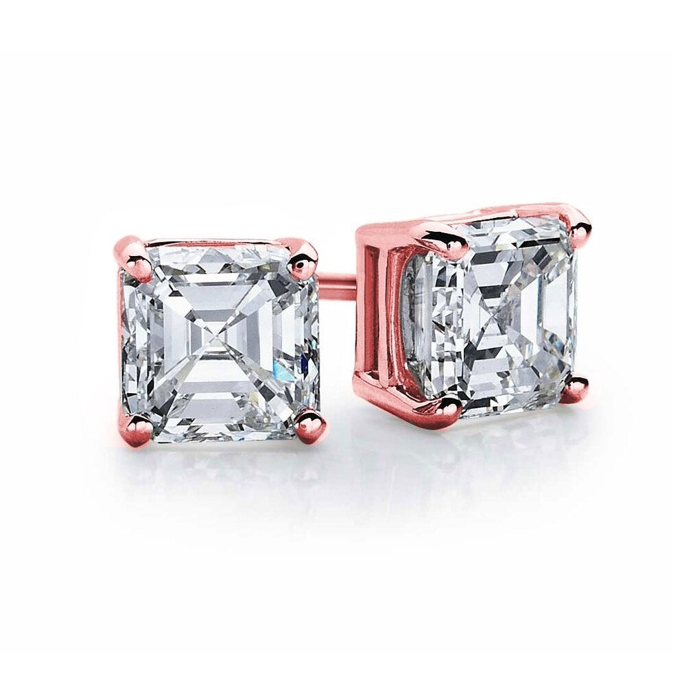 Suzy Levian Rose Plated Sterling Silver Asscher-Cut Cubic Zirconia 6mm 2.50 cttw Stud Earrings