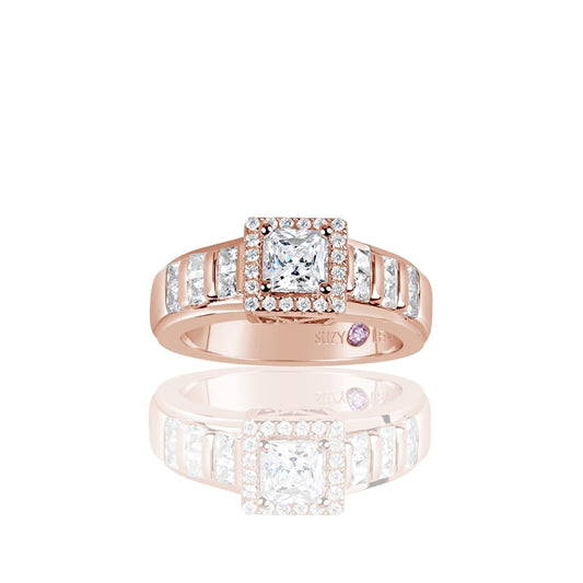 Suzy Levian Rose Plated Sterling Silver Asscher Cut Cubic Zirconia Engagement Ring