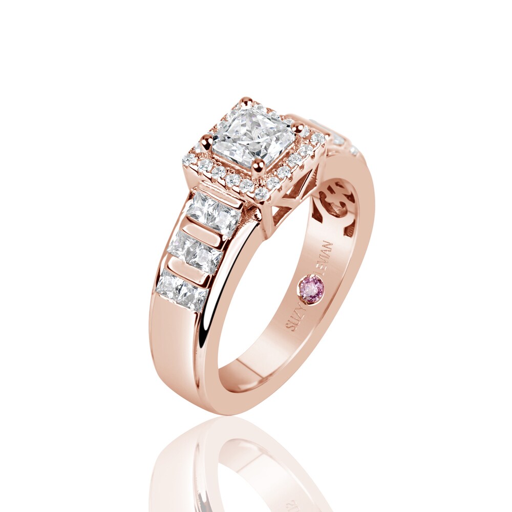 Suzy Levian Rose Plated Sterling Silver Asscher Cut Cubic Zirconia Engagement Ring