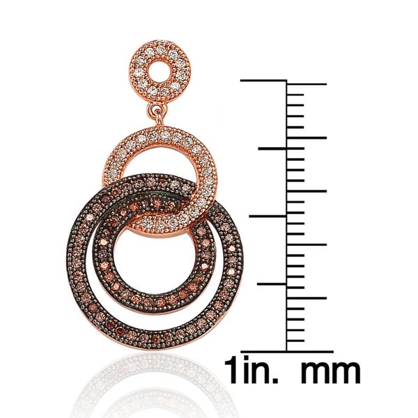 Suzy Levian Rose Plated Sterling Silver Brown Cubic Zirconia Circle Drop Dangle Earrings