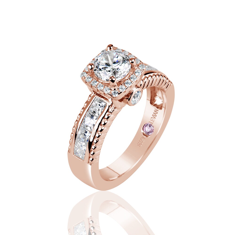 Suzy Levian Rose Plated Sterling Silver White Cubic Zirconia French Channel Set Engagement Ring