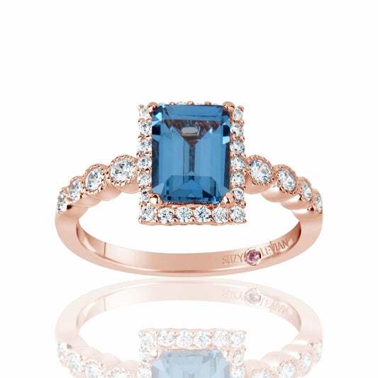 Suzy Levian Rose Sterling Silver Aqua & White Cubic Zirconia Ring