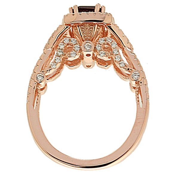 Suzy Levian Rose Sterling Silver Asscher Cut Brown and White Cubic Zirconia Engagement Ring