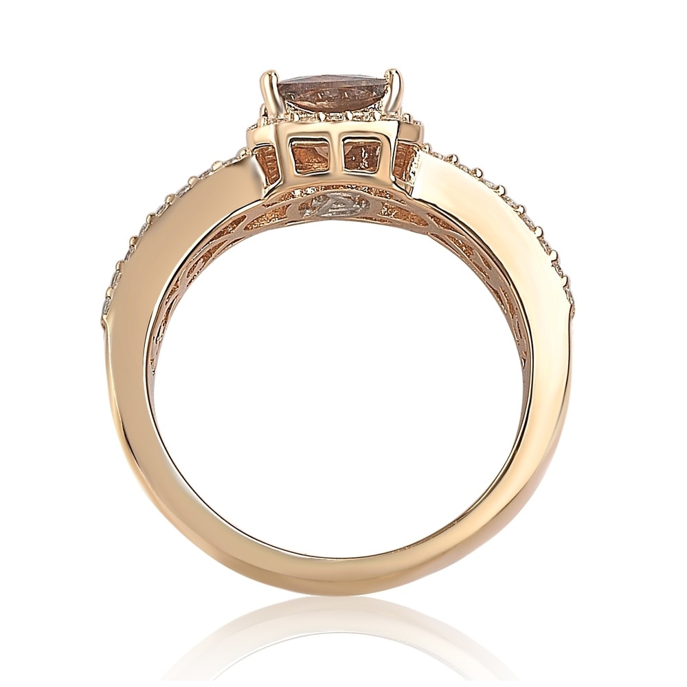 Suzy Levian Rose Sterling Silver Brown Asscher Cut Cubic Zirconia Engagement Ring
