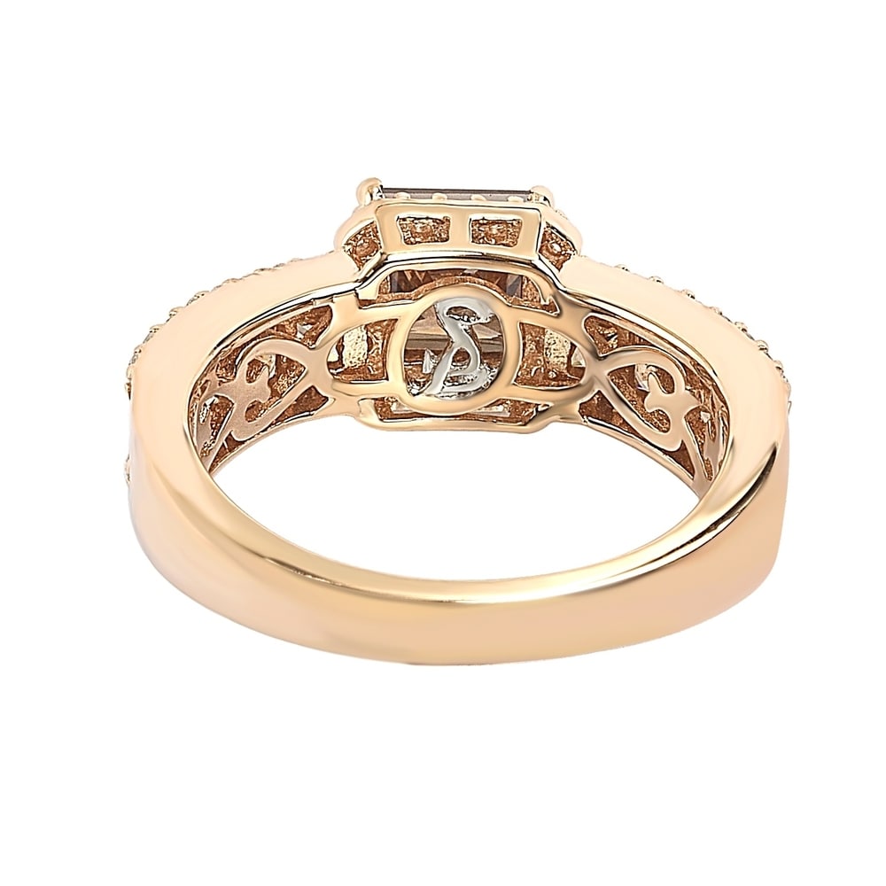 Suzy Levian Rose Sterling Silver Brown Asscher Cut Cubic Zirconia Engagement Ring