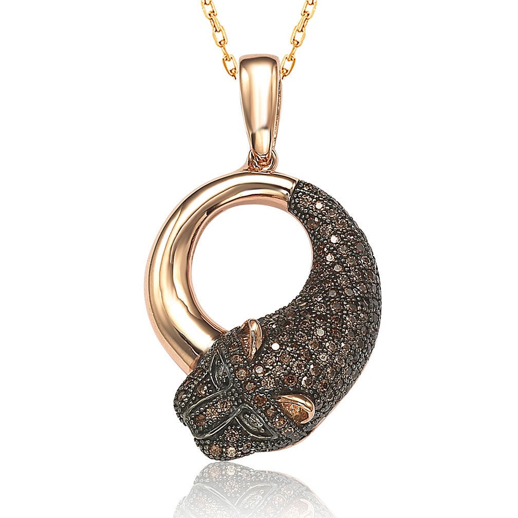Suzy Levian Rose Sterling Silver Brown Cubic Zirconia Tiger Pendant Necklace