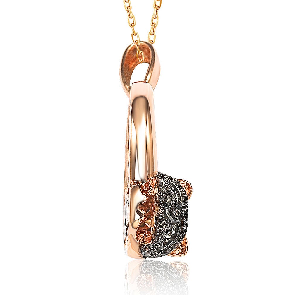 Suzy Levian Rose Sterling Silver Brown Cubic Zirconia Tiger Pendant Necklace