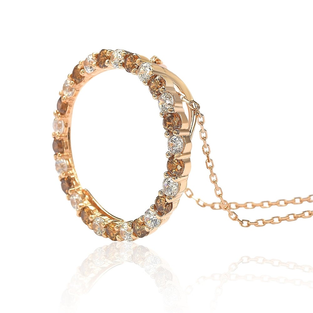 Suzy Levian Rose Sterling Silver Brown & White Cubic Zirconia Alternating Circle Eternity Pendant