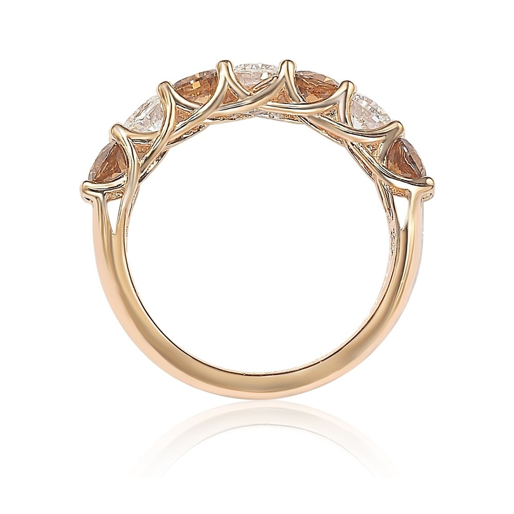 Suzy Levian Rose Sterling Silver Brown & White Cubic Zirconia Half Eternity Band