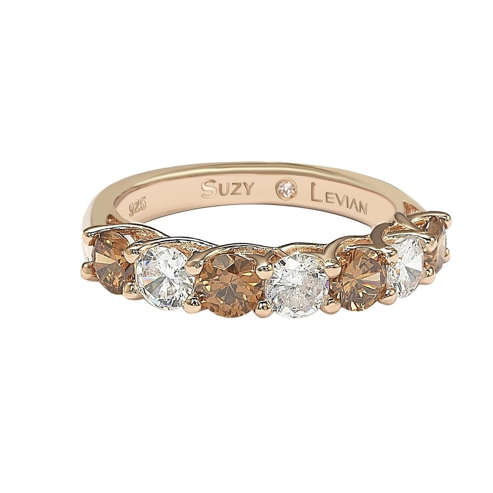 Suzy Levian Rose Sterling Silver Brown & White Cubic Zirconia Half Eternity Band