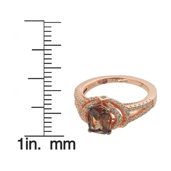 Suzy Levian Rose Sterling Silver Brown and White Cubic Zirconia Ring