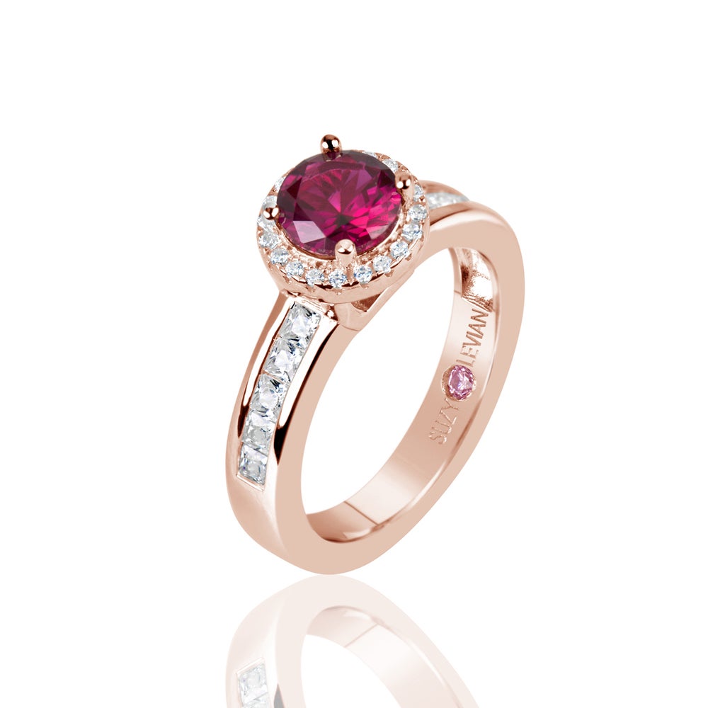 Suzy Levian Rose Sterling Silver Created Ruby Round Cut Engagement Ring