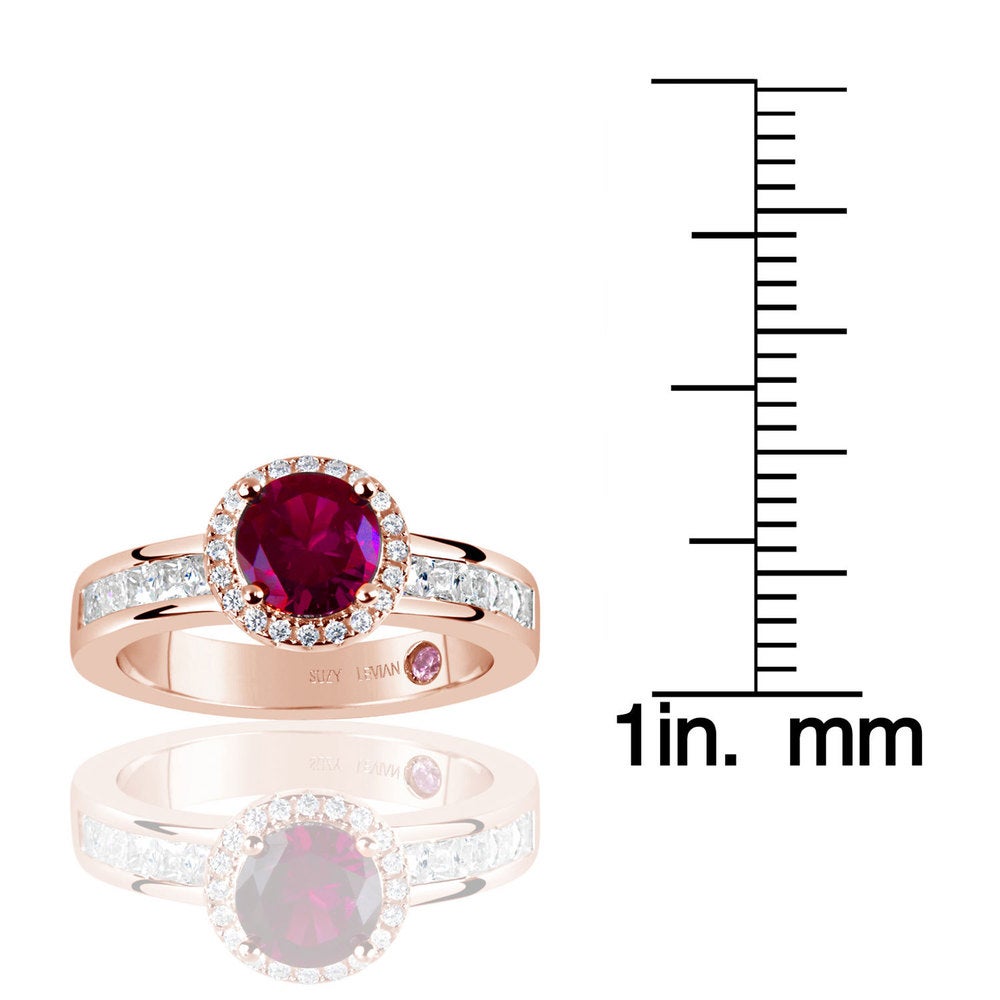 Suzy Levian Rose Sterling Silver Created Ruby Round Cut Engagement Ring